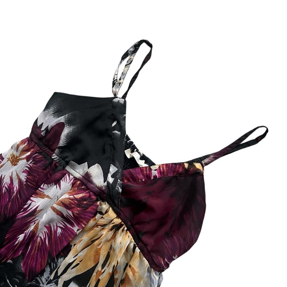 Floral Flowy Black Purple Yellow White Maxi Dress Adjustable Straps Size Small - Picture 2 of 5